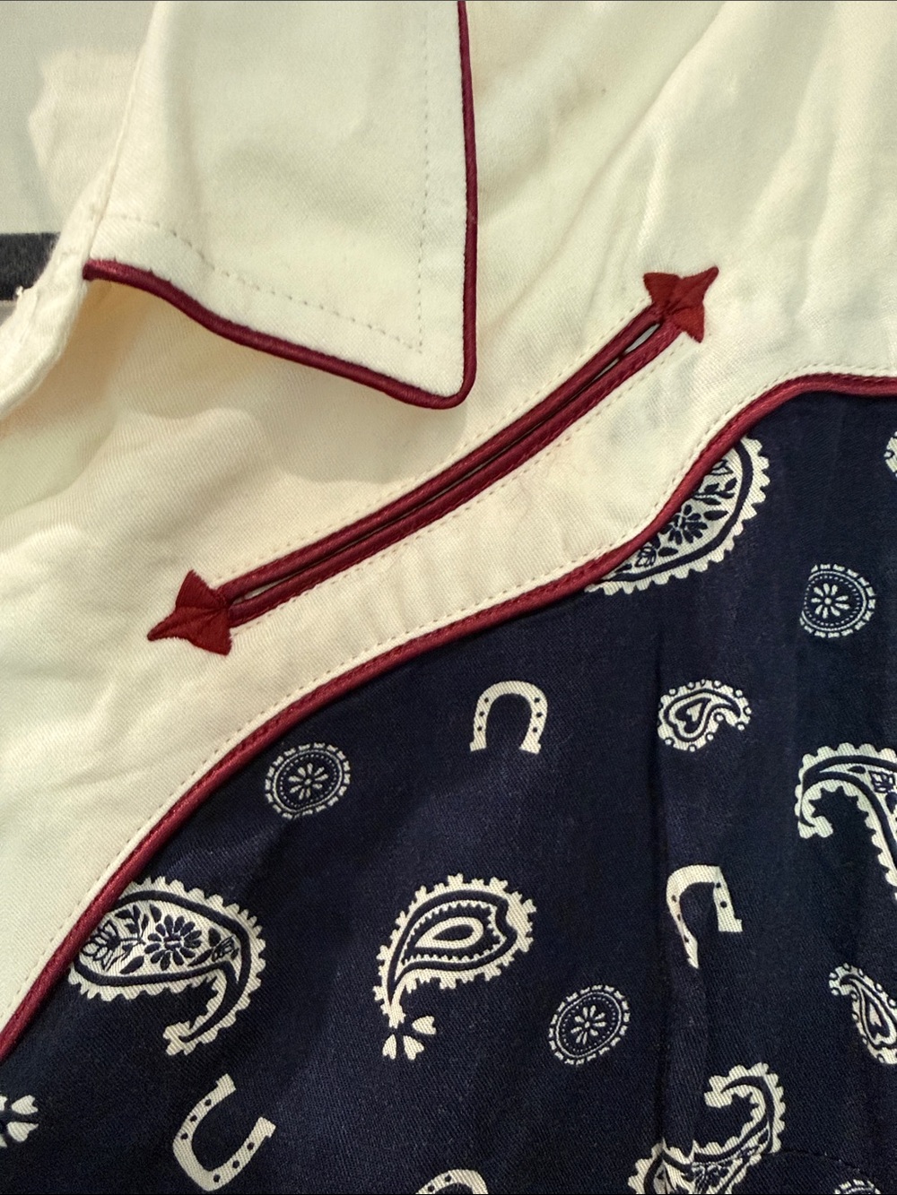 Wrangler Navy Paisley Western Pearl Snap Shirt with Cream Yoke - Picture 4 of 7